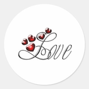 Sticker Rond Le mot Amour et coeur pétillant rouge calligraphie