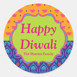 Sticker Rond Le Motif indien coloré Diwali Party est favorable