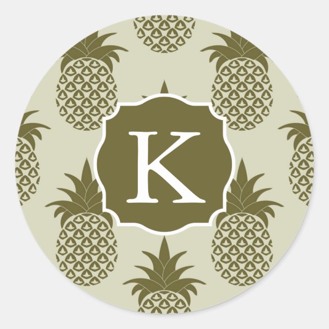 Sticker Rond Le motif kaki | d'ananas ajoutent votre initiale (Devant)