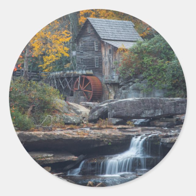 Sticker Rond Le moulin historique sur Glade Creek (Devant)