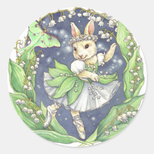 Sticker Rond Le muguet d'autocollants de lapin de ballerine