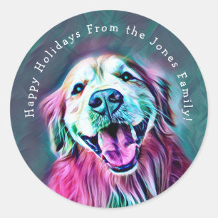 Sticker Rond Le néon de golden retriever colore le nom fait su