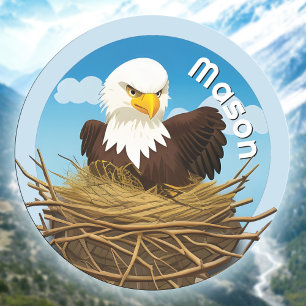 Sticker Rond Le nid de l'aigle mignon Nom de la faune Nature an