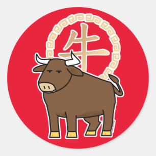 Sticker Rond Le Nouvel An lunaire chinois Le boeuf porte-bonheu