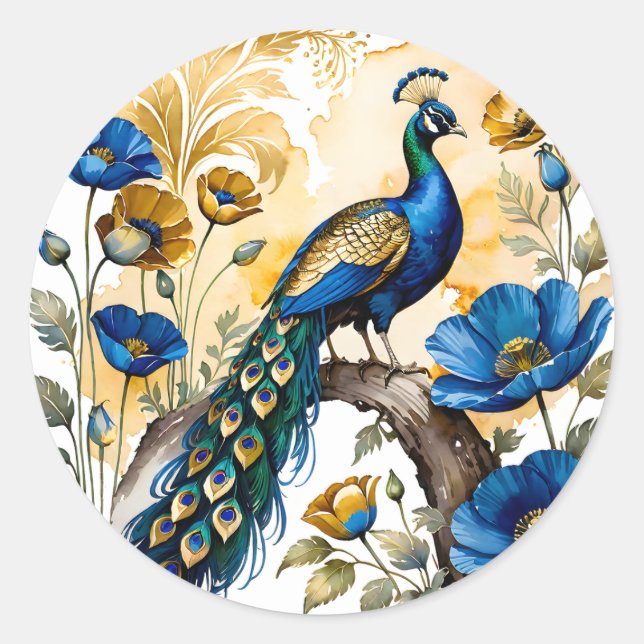 Sticker Rond Le paon bleu pavot est une belle fleur qui (Devant)
