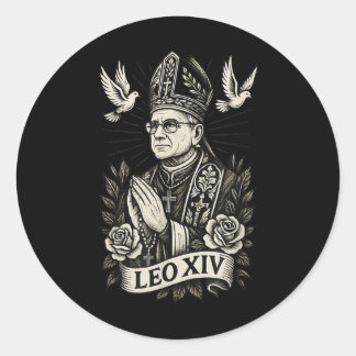 Sticker Rond Le Pape Leo Xiv - Style Tatouage Catholique Christ