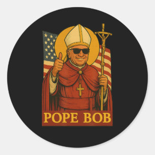 Sticker Rond Le Pape Léon Bob Premier Pape Américain Vintage Pa