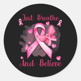 Sticker Rond Le Papillon Ruban Respire Et Croit Le Cancer Du Se