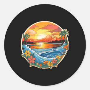 Sticker Rond Le Paradis Des Vagues De Surf De Sable Au Coucher