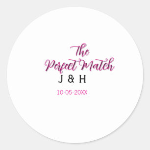 Sticker Rond Le parfait match rose noir nom date mariage cou