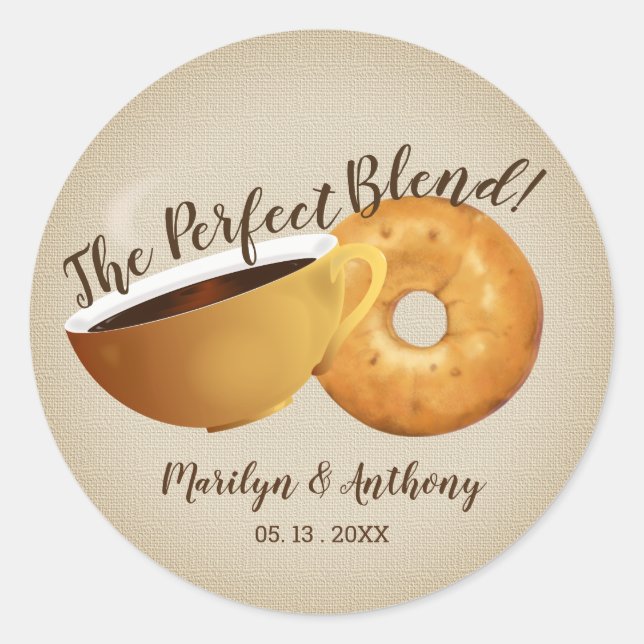Sticker Rond Le parfait mélange café et bagel | MARIAGE (Devant)