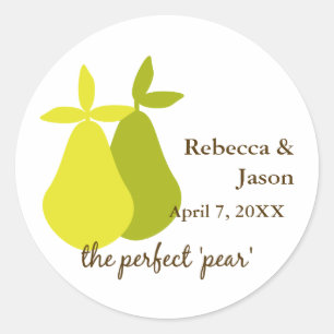 Sticker Rond Le Parfait Pear Pair Mariage Jaune Vert