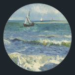 Sticker Rond Le paysage marin de Van Gogh aux Saintes Maries de<br><div class="desc">Seascape at Saintes Maries de la Mer by Vincent van Gogh est une peinture nautique vintage de post impressionnisme d'art avec des voiliers sur l'océan avec des vagues douces. À propos de l'artiste : Vincent Willem van Gogh était un peintre post-impressionniste dont l'oeuvre était particulièrement remarquable pour sa beauté rugueuse,...</div>