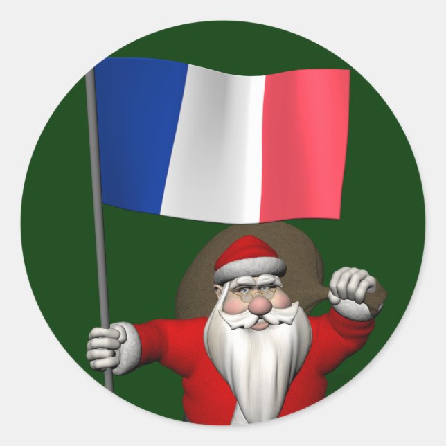 Sticker Rond Le Père Noël Avec L'Enseigne De France (Devant)