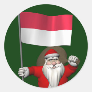 Sticker Rond Le Père Noël Avec L'Ensigne D'Indonésie