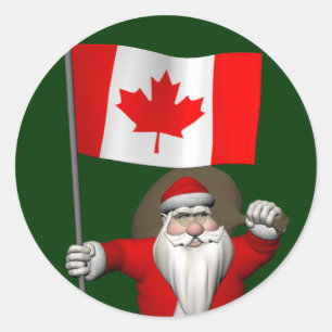 Sticker Rond Le Père Noël Avec L'Ensigne Du Canada