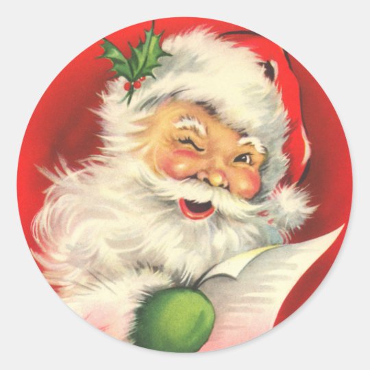 Sticker Rond Le père noël avec un clin d'oeil  Zazzle.fr