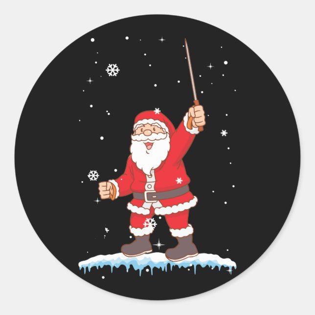 Sticker Rond Le Père Noël clôturant Noël Noël Noël Noël (Devant)