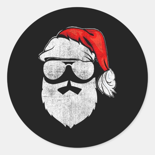 Sticker Rond Le Père Noël Est Face À Des Lunettes De Soleil Ave (Devant)