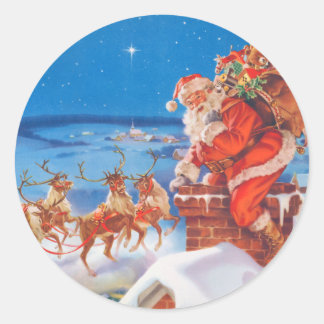Sticker Rond Le Père Noël et son puissant renne