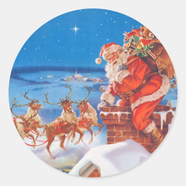 Sticker Rond Le Père Noël et son puissant renne (Devant)