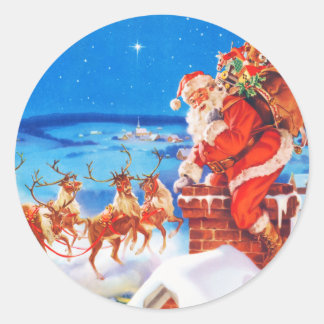 Sticker Rond Le Père Noël et son renne sur le toit