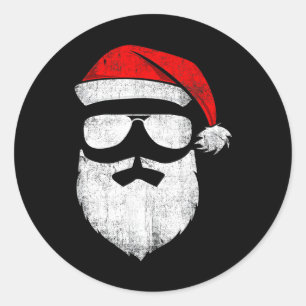 Sticker Rond Le Père Noël Face Lunettes De Soleil Avec Barbe Ca