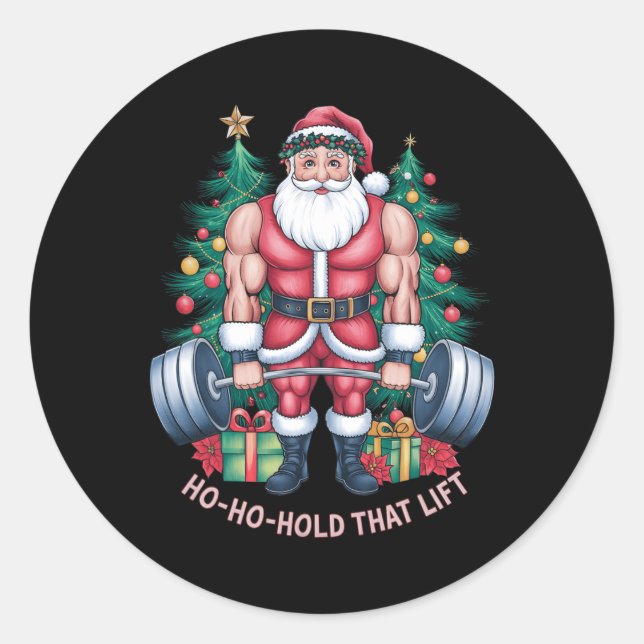 Sticker Rond Le Père Noël Gym Entraînement Ho-ho-hold que (Devant)