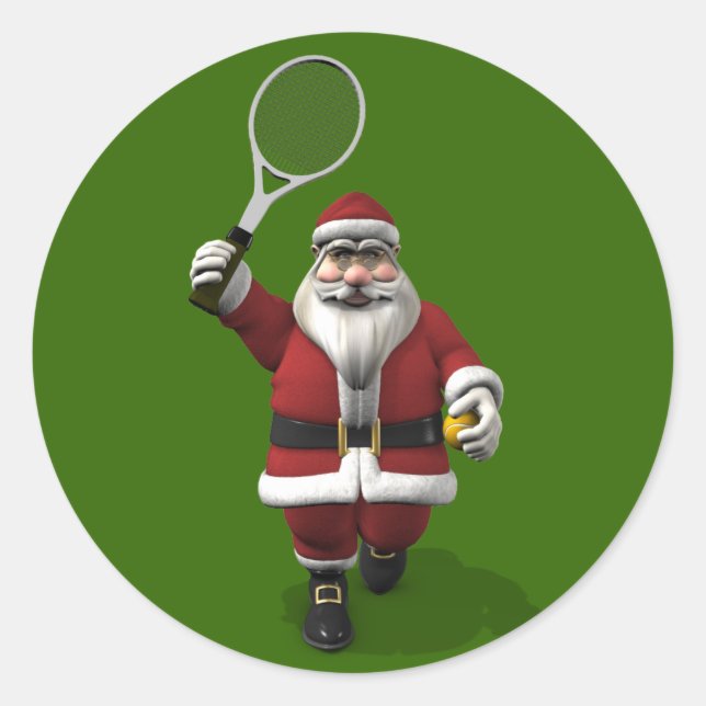 Sticker Rond Le Père Noël Jouant Au Tennis (Devant)