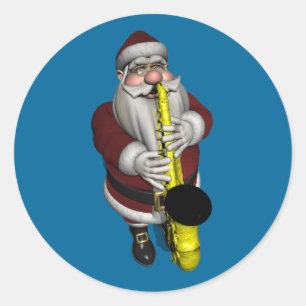 Sticker Rond Le Père Noël joue du saxophone