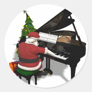 Sticker Rond Le Père Noël Jouer Piano