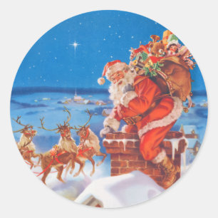 Sticker Rond Le Père Noël la nuit avant Noël