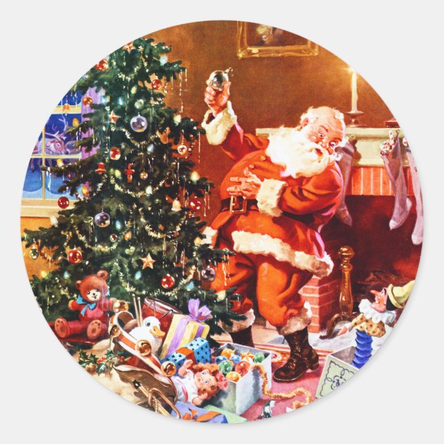 Sticker Rond Le Père Noël la nuit avant Noël (Devant)