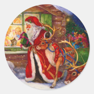 Sticker Rond Le Père Noël Pille Par La Fenêtre
