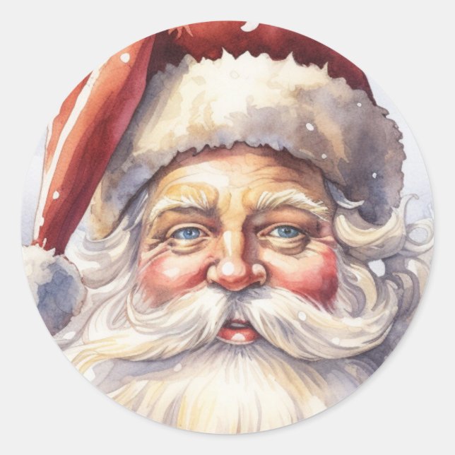 Sticker Rond Le Père Noël rétro dans un Noël Casquette rouge (Devant)