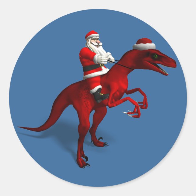 Sticker Rond Le Père Noël Sur Dino (Devant)