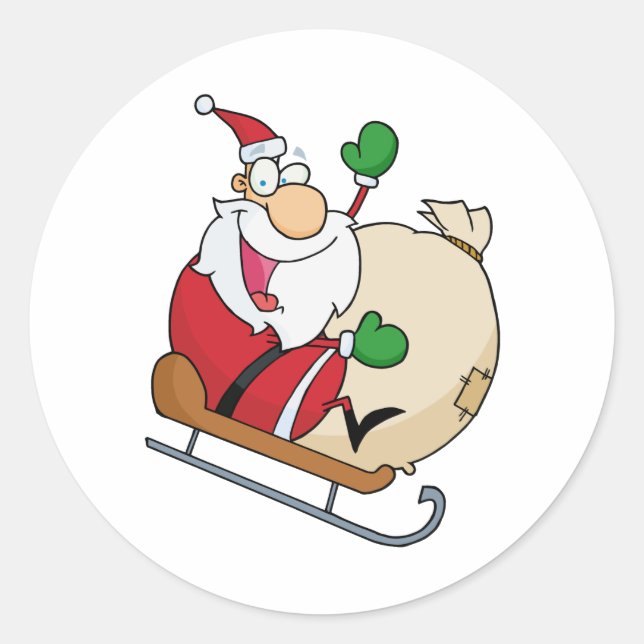 Sticker Rond Le Père Noël sur Sleigh (Devant)