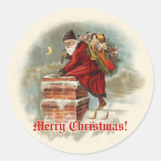 Sticker Rond Le Père Noël vintage à Noël Chimney