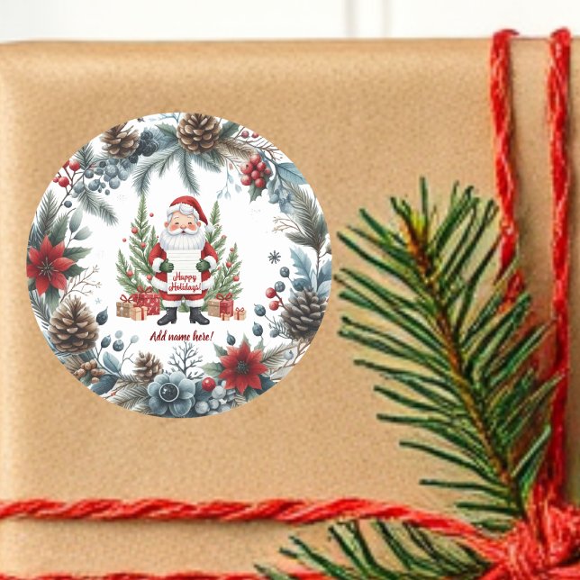 Sticker Rond Le Père Noël Wreath d'hiver Joyeuses vacances (Créateur téléchargé)