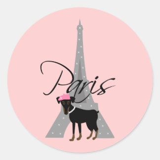 Sticker Rond Le petit chien à Paris