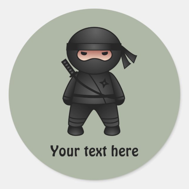 Sticker Rond Le petit guerrier de Ninja sur Sage Green (Devant)