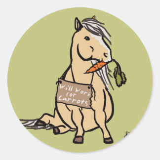 Sticker Rond Le Petit Pony Travaillera Pour Les Carottes