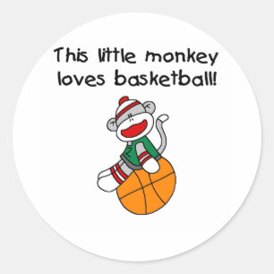 Sticker Rond Le petit singe aime le basket-ball
