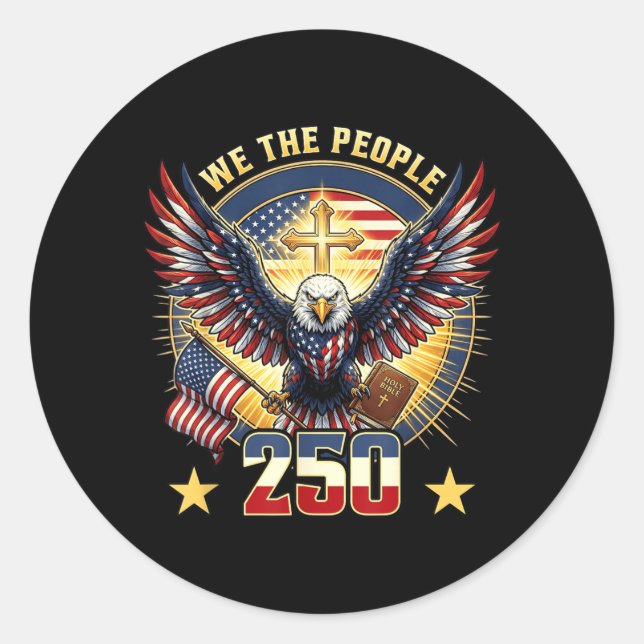 Sticker Rond Le peuple 250 ans Aamerican Eagle Cross Bible (Devant)