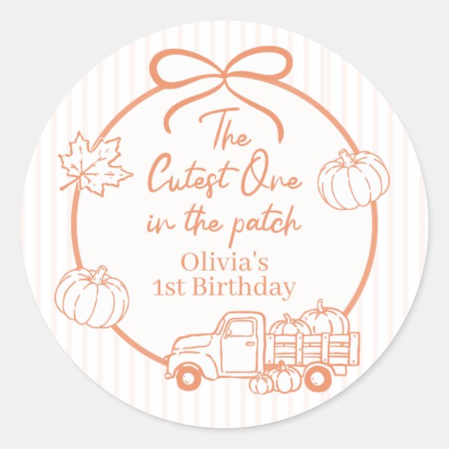 Sticker Rond Le plus mignon dans le patch de citrouille 1er ann (Devant)