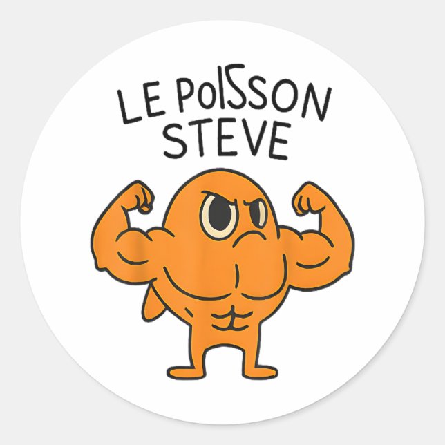 Sticker Rond Le Poisson Steve Funny Cartoon de poisson musclé (Devant)