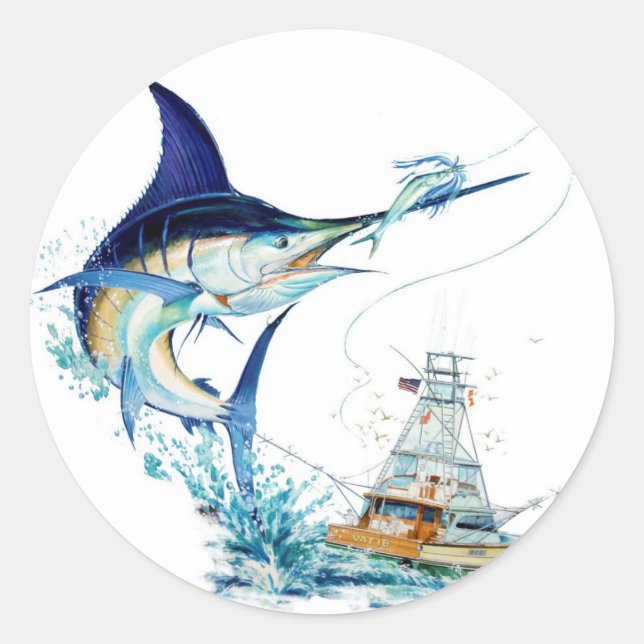Sticker Rond Le poisson-voilier prend l'appât (Devant)