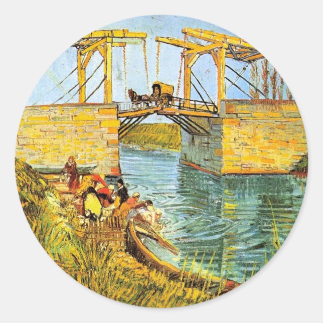 Sticker Rond Le pont Langlois à Arles par Vincent van Gogh (Devant)