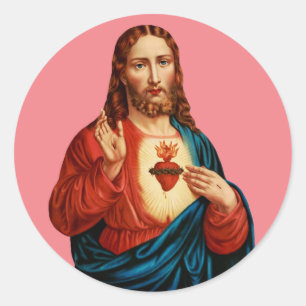 Sticker Rond Le Portrait d'Art Fin du Sacré-Cœur de Jésus