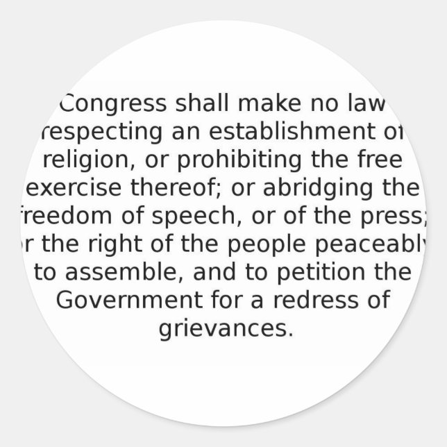Sticker Rond Le Premier Amendement (Devant)